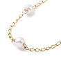 Round Plastic Imitation Pearl Beaded Bracelets, with Vacuum Plating 304 Stainless Steel Curb Chains, White