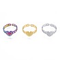 304 Stainless Steel Heart with Chain Cuff Rings, Open Rings for Women Girls