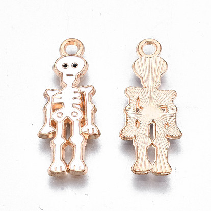 Alloy Enamel Pendants, Halloween, Cadmium Free & Lead Free, Skeleton, Light Gold