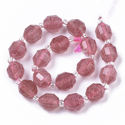 Naturel de fraise de quartz brins de perles, ronde, facette