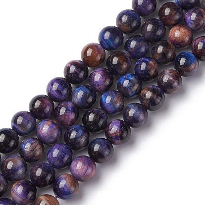 Natural Galaxy Tiger Eye Beads Strands, Round, Dyed & Heated