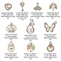10Pcs 10 Style UV Plating Alloy Pendants, with Crystal Rhinestone and ABS Plastic Imitation Pearl, Skeleton Key & Heart & Tree & Fishtail & Crown & Shell Charms