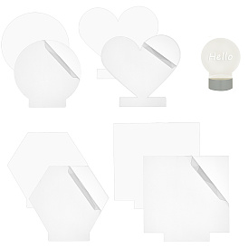 CRASPIRE 8Pcs 4 Style Acrylic Sheet, Casting Light Board, Hexagon & Heart & Flat Round & Rectangle