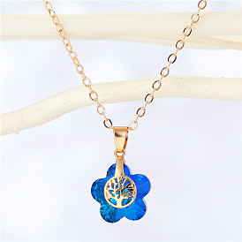 Chic Floral Necklace with Geometric Pendant and Multi-color Chain for Women's Collarbone, Elegant and Stylish Jewelry