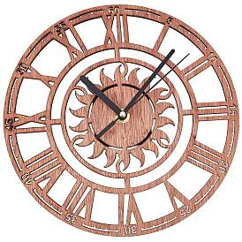 Roman Numerals Natural Wood Wall Clock, Flat Round