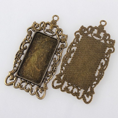 Vintage Tibetan Style Alloy Large Pendant Cabochon Bezel Settings, Cadmium Free & Nickel Free & Lead Free, Rectangle Tray: 19x38mm, 68x35x3mm, Hole: 3mm, about 69pcs/kg