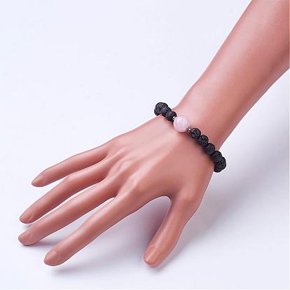 Alloy Charm Bracelets, with Natural Lava Rock Beads and other Gemstone Beads
