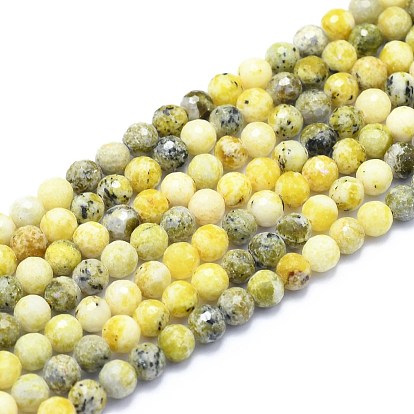 Brins de perles turquoise jaune naturel (jaspe), ronde, à facettes (128 facettes)