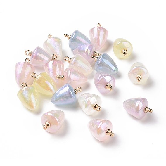 Plating Acrylic Pendants, Pearlized, with ABS Plastic Light Gold Plated Loops, Cone