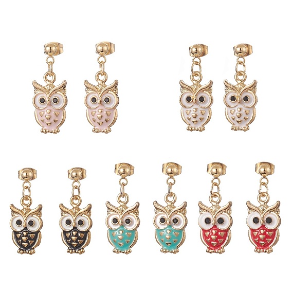 5 paire 5 boucles d'oreilles pendantes hibou en alliage de couleur, or 304 bijoux en acier inoxydable pour femmes
