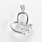 Micro cuivres ouvrent pendentifs zircone cubique, coeur avec papillon