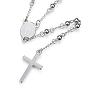 304 Stainless Steel Rosary Bead Necklaces, with Cross Pendant and Lobster Claw Clasps