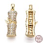 925 Sterling Silver Micro Pave Cubic Zirconia Pendants, with S925 Stamp, Bamboo Charms, Nickel Free