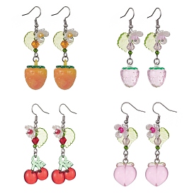 Glass & Acrylic Fruit Dangle Earrings, Cluster Earrings
