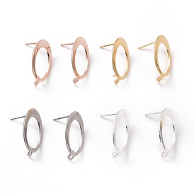 201 Stainless Steel Stud Earring Findings, with Vertical Loop and 316 Stainless Steel Pin, Oval