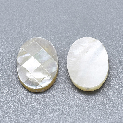Natural White Shell Mother of Pearl Shell Cabochons, Oval with Mosaic Pattern