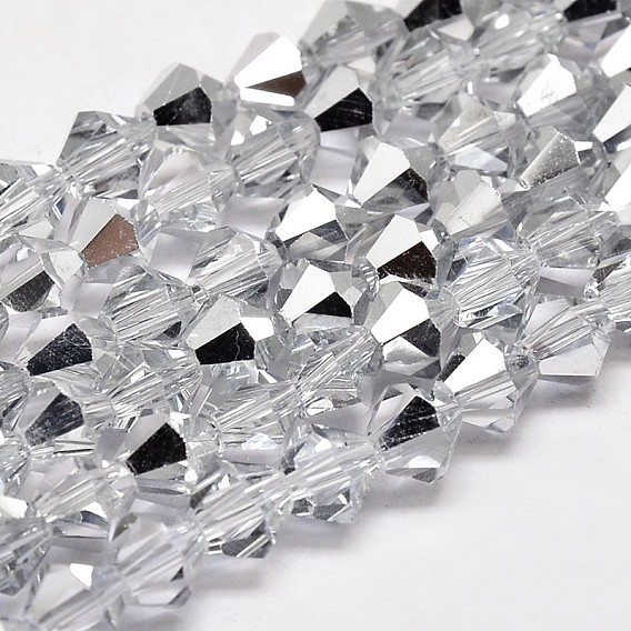 Imiter cristal autrichien plaquent toupies verre à facettes rangées de perles, plaqué moitié platine, AA grade