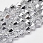 Imitate Austrian Crystal Electroplate Bicone Glass Faceted Bead Strands, Half Platinum Plated, Grade AA