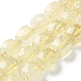 Natural Lemon Quartz Beads Strands, with Seed Beads, Cube, Faceted