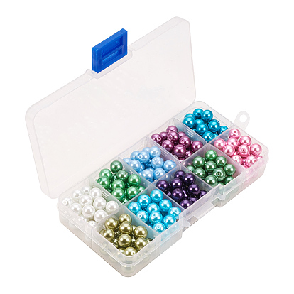 Pandahall elite 10 couleur écologique perles de verre rondes nacrées, teint, 8mm, trou: 1 mm, environ 23 pcs / compartiment, 230 pcs / boîte
