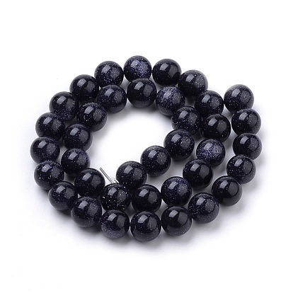 Synthétiques bleus Goldstone brins de perles, ronde