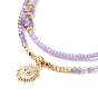2 pcs 2 soleil en alliage de style avec ensemble de colliers pendentif mauvais œil, colliers empilables de perles de verre et de pierres précieuses naturelles pour femmes