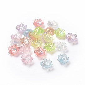 Transparent Acrylic Beads Caps, 5-Petal Flower, AB Color
