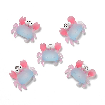 Opaque Resin Pendants, with Platinum Tone Iron Loops, Frosted, Crab