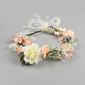 Couronne de mariée de fleurs artificielles en tissu, bandeaux couronne de feuilles, accessoire photographique, pour le mariage, plage, fête
