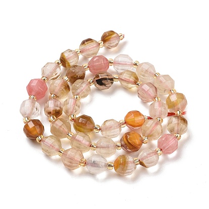 Tigerskin perles de verre brins, avec des perles de rocaille, tambour à barillet bicône à facettes