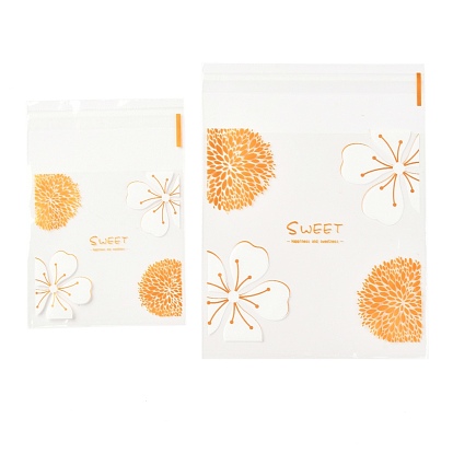 Sacs auto-adhésifs rectangle opp, avec motif de mot et fleur, pour la cuisson des sacs d'emballage