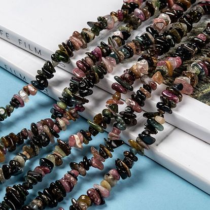 Copeaux de tourmaline naturelles perles brins, 5~8mm, Trou: 0.8mm, Environ 120 pcs/chapelet, environ 32~32.5 pouce
