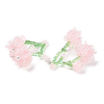 Seed & Acrylic & ABS Plastic Pearl Beaded Pendants, Cherry Charms