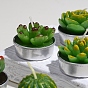 Cactus Paraffin Smokeless Candles, Artificial Succulents Decorative Candles, with Aluminium Containers, for Home Decoration