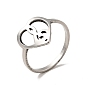 201 Stainless Steel Heart with Music Note Finger Ring, Valentine's Day Jewelry for Women