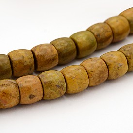 Brins de perles de tambour en pierre de shoushan tianhuang en lardérite naturelle, 12x10mm, Trou: 2mm, Environ 40 pcs/chapelet, 15.75 pouce