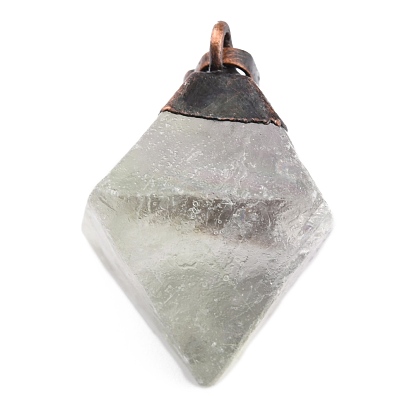 Rough Raw Natural Fluorite Pendants, with Red Copper Plated Brass Jump Ring, Rhombus