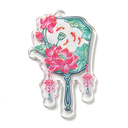 Transparent Acrylic Pendant, Fan with Flower Charm