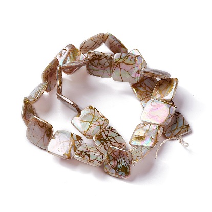Drawbench Natural Fresh Shell Beads Strands, AB Color Plated, Square