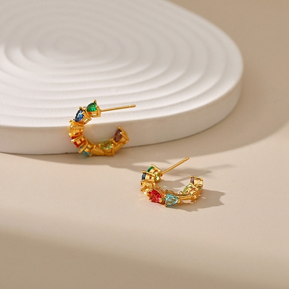 Colorful Cubic Zirconia Heart Wrap Sutd Earrings, Brass Half Hoop Earrings for Women