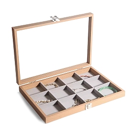 Cajas rectangulares de presentación de joyas de madera con compartimentos., Vitrina de joyería transparente y visible para pulseras., Anillos, 