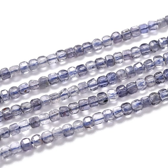Hilos de perlas naturales de iolita / cordierita / dicroita, facetados, cubo