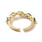 Rhinestone Flat Round Open Cuff Ring, Real 18K Gold Plated Brass Jewelry for Women, Cadmium Free & Lead Free