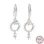925 Sterling Silver Earring Hooks, with Clear Cubic Zirconia, Ring with Butterfly, for Half Drilled Beads