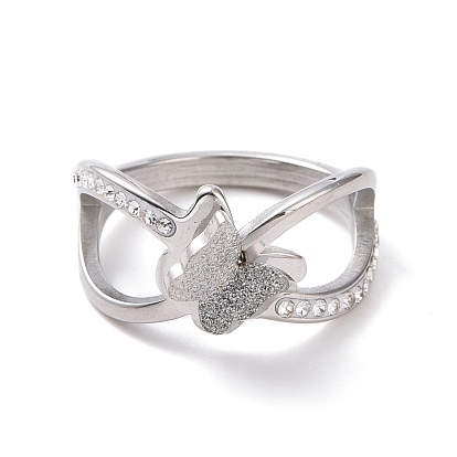 Кольцо с кристаллами и стразами крест-накрест с кольцом на палец в виде бабочки, 304 женские украшения из нержавеющей стали
