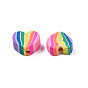 Handmade Polymer Clay Beads, Heart with Stripe Pattern