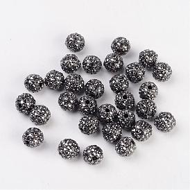 Alliages métalliques strass perles, ronde, 10mm, Trou: 1.7mm