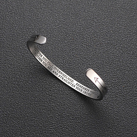 Stainless Steel Cuff Bangle, Arrow with Word Pattern