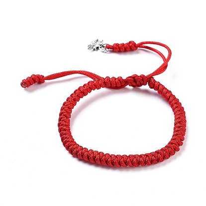 Nylon Thread Braided Bracelets, with 304 Stainless Steel Jump Rings and Alloy Lotus Charms
