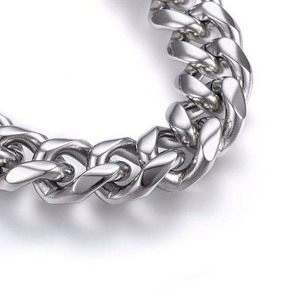 304 Stainless Steel Curb Chains Bracelets, with Lobster Claw Clasps